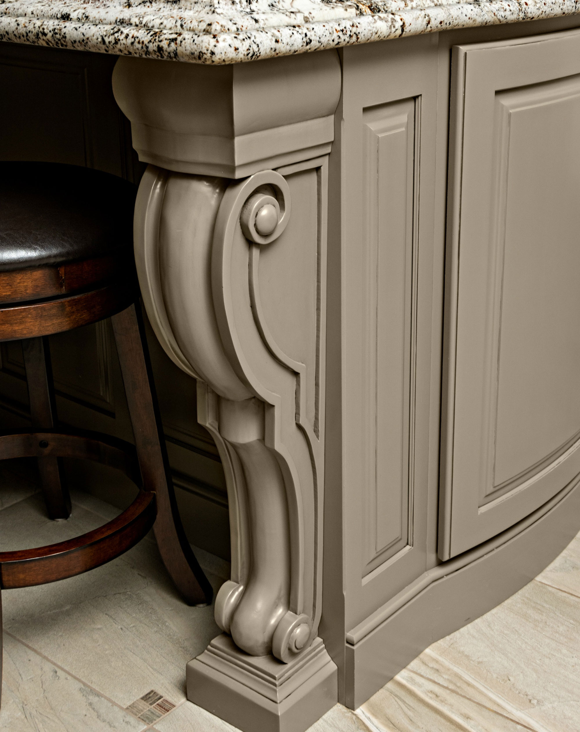 Traditional Cherry Cabinets with Medium Brown Painted Island