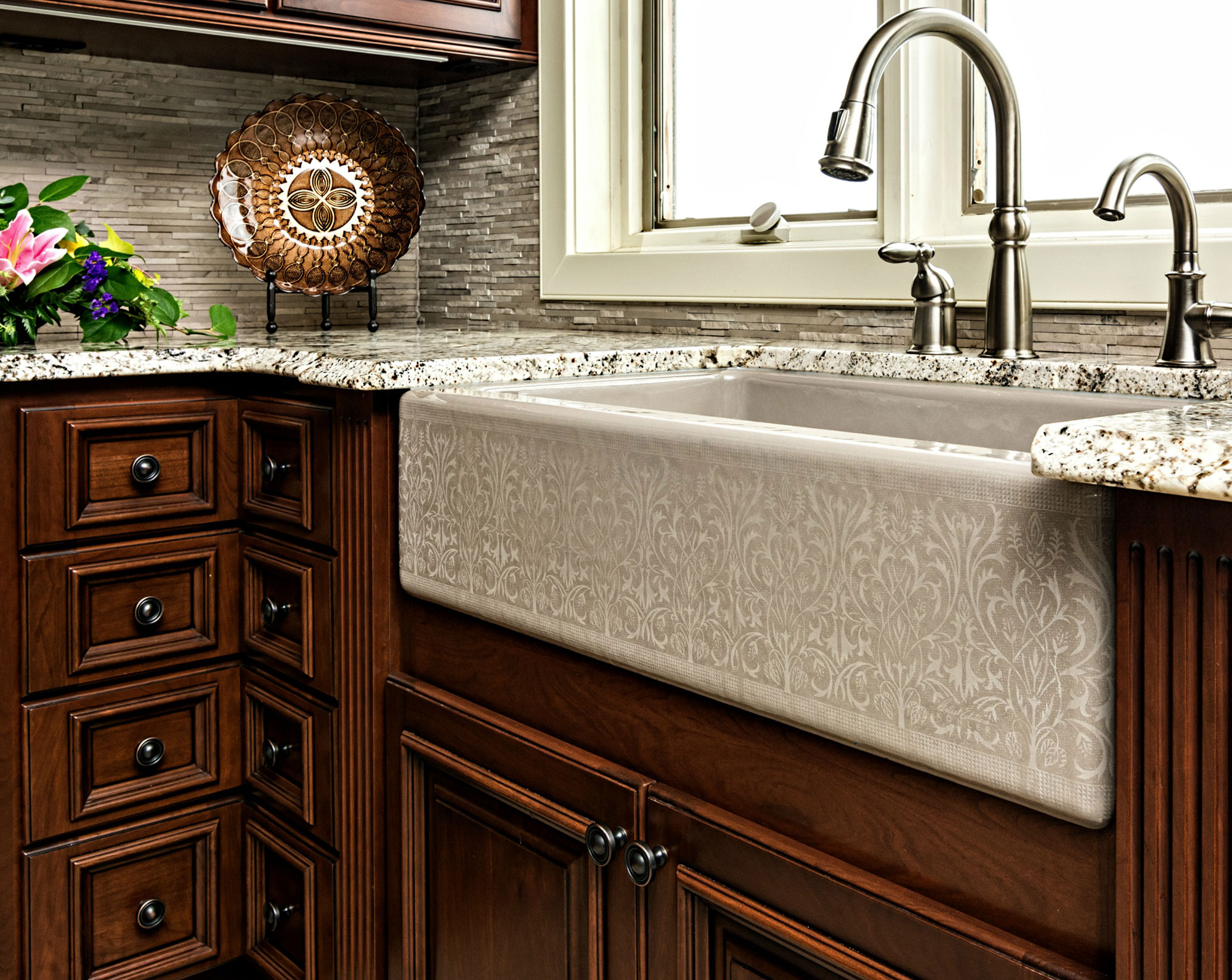 Traditional Cherry Cabinets with Medium Brown Painted Island