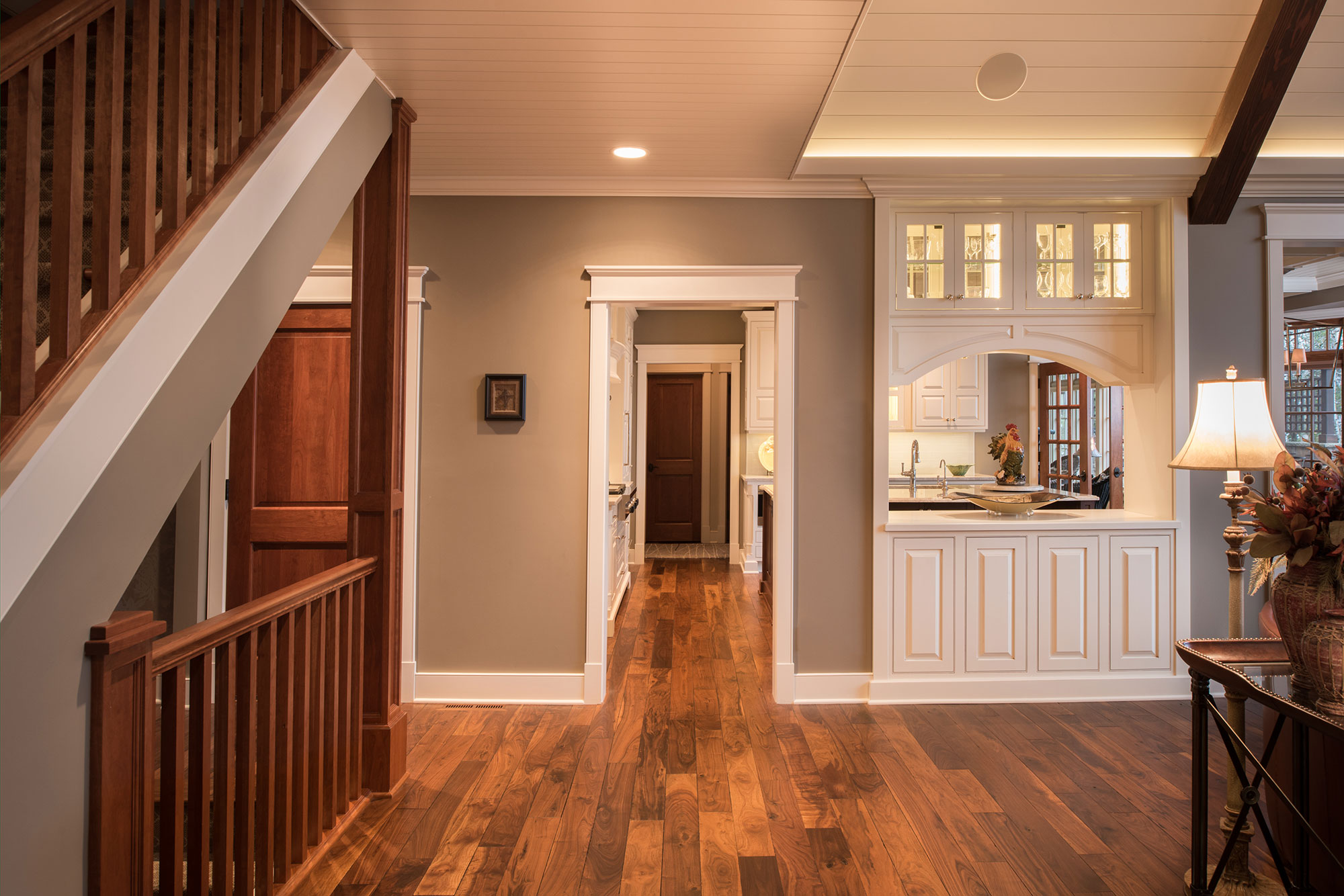 Traditional White Kitchen with Dark Cherry Island