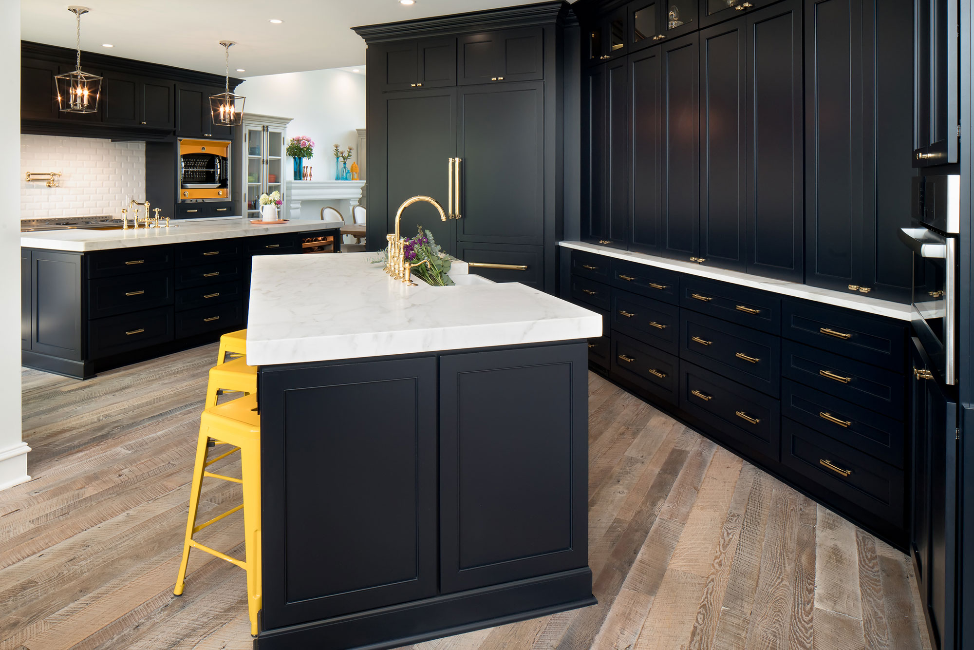 Transitional Dark Blue Painted Cabinets