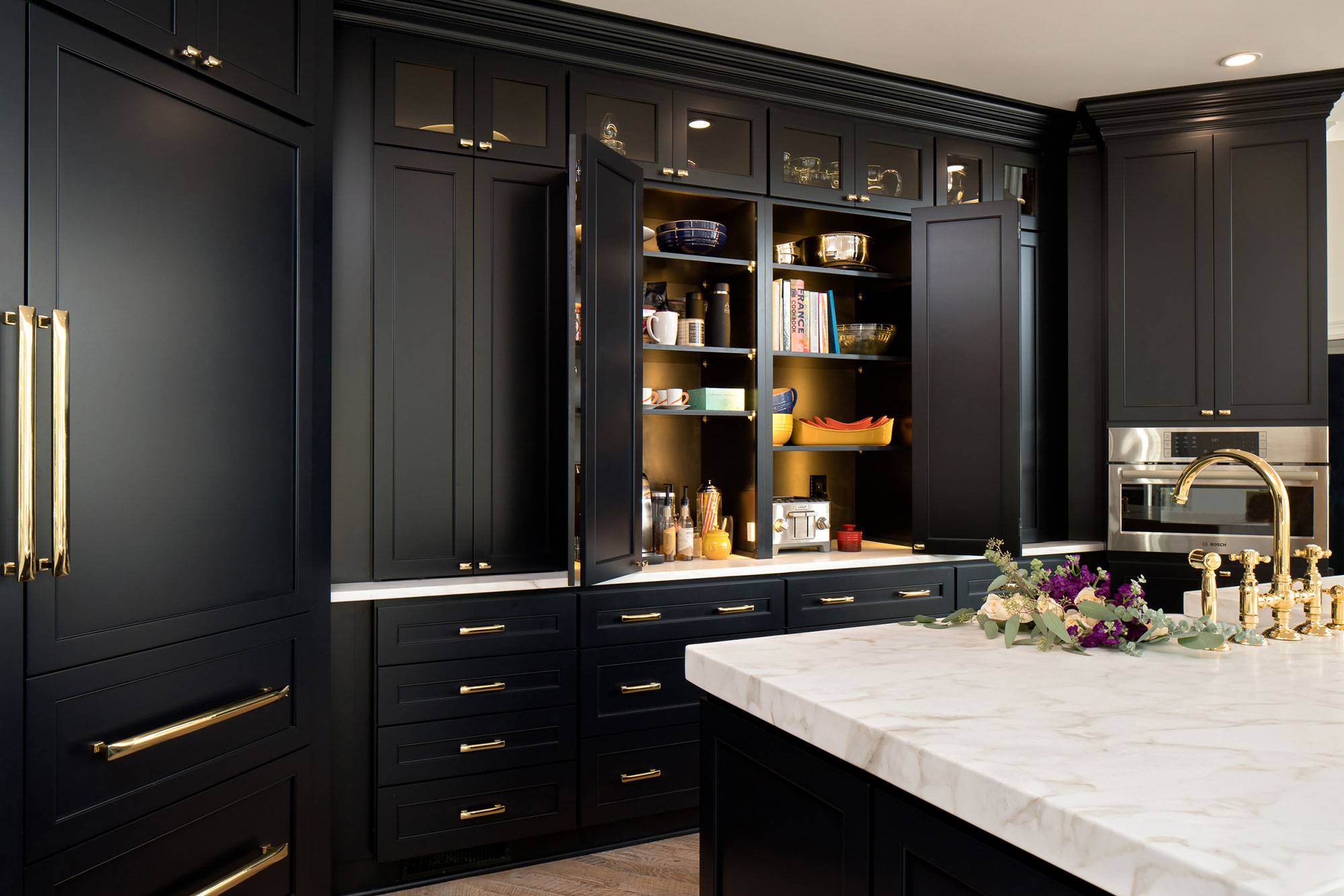 Transitional Dark Blue Painted Cabinets