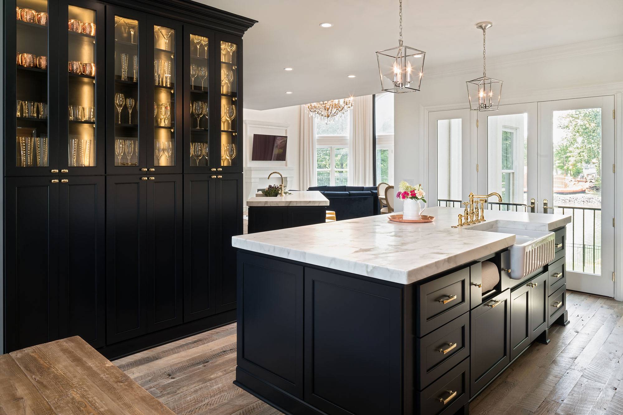 Transitional Dark Blue Painted Cabinets