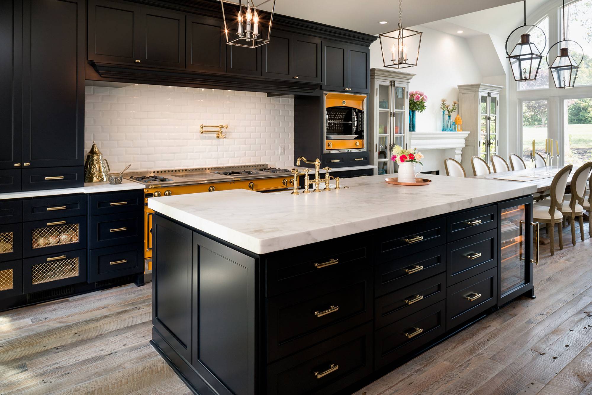 Transitional Dark Blue Painted Cabinets