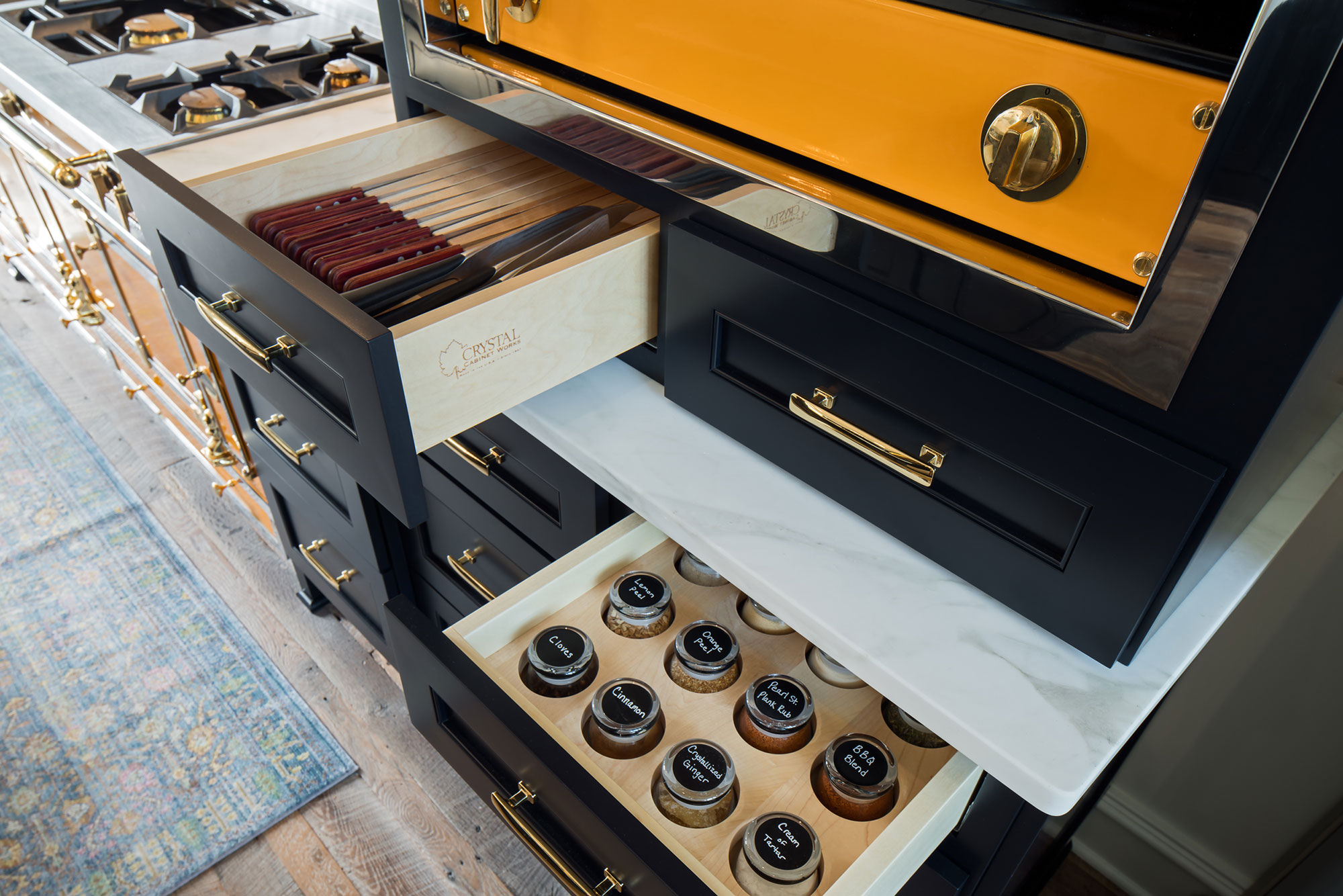 Transitional Dark Blue Painted Cabinets