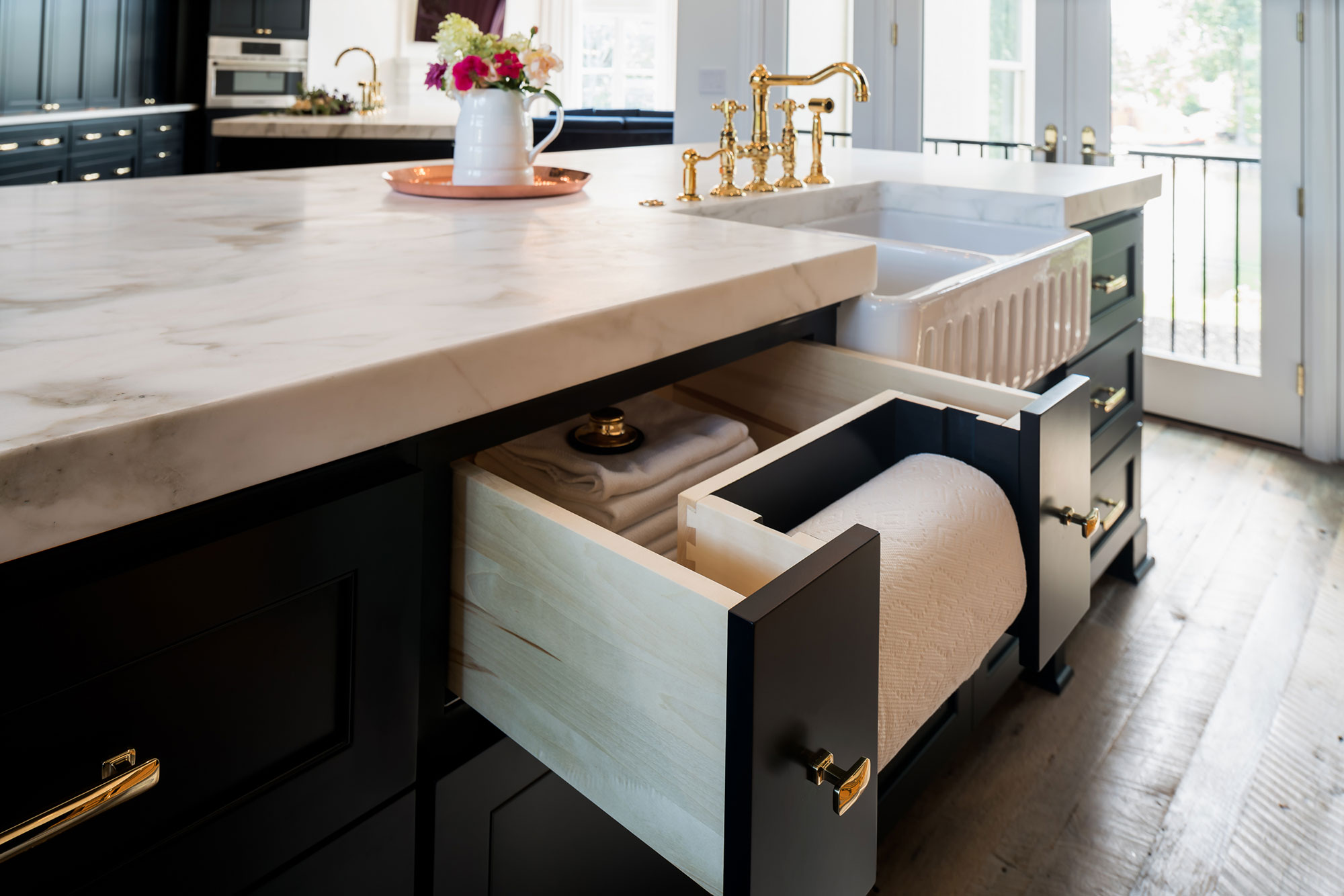 Transitional Dark Blue Painted Cabinets