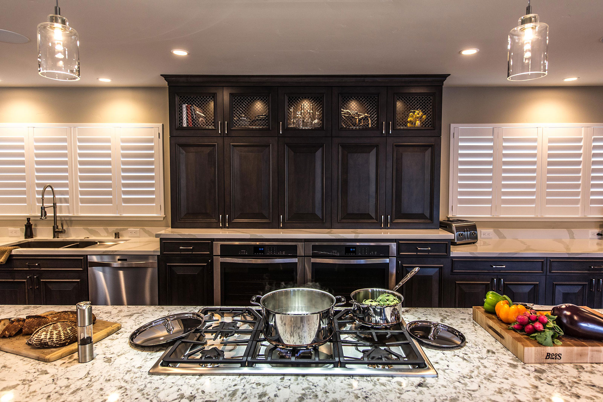 Transitional Kitchen with Dark Stained Alder and Large Island