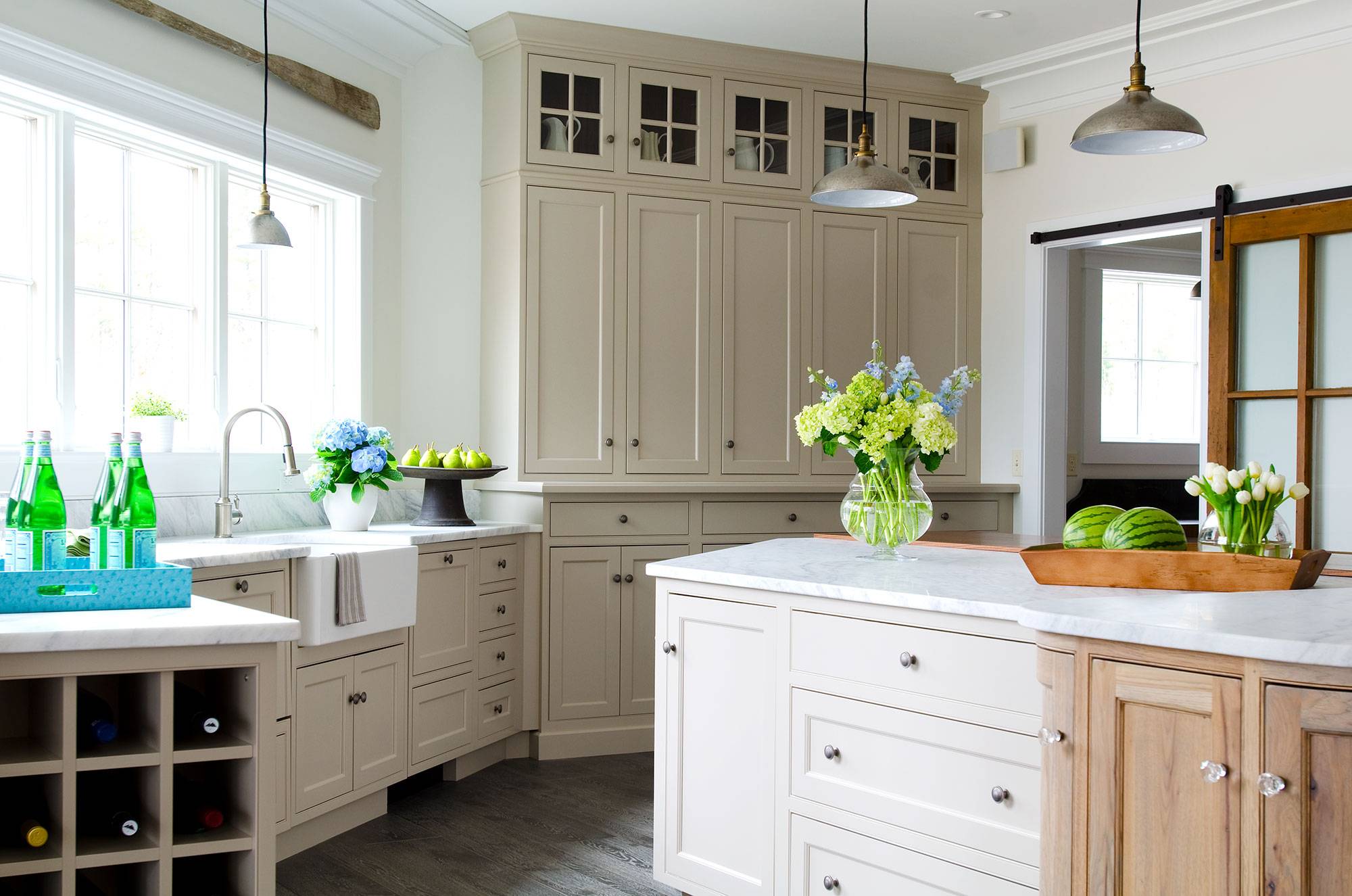 Transitional Kitchen with Mix of Beige Paint and Rustic Wood