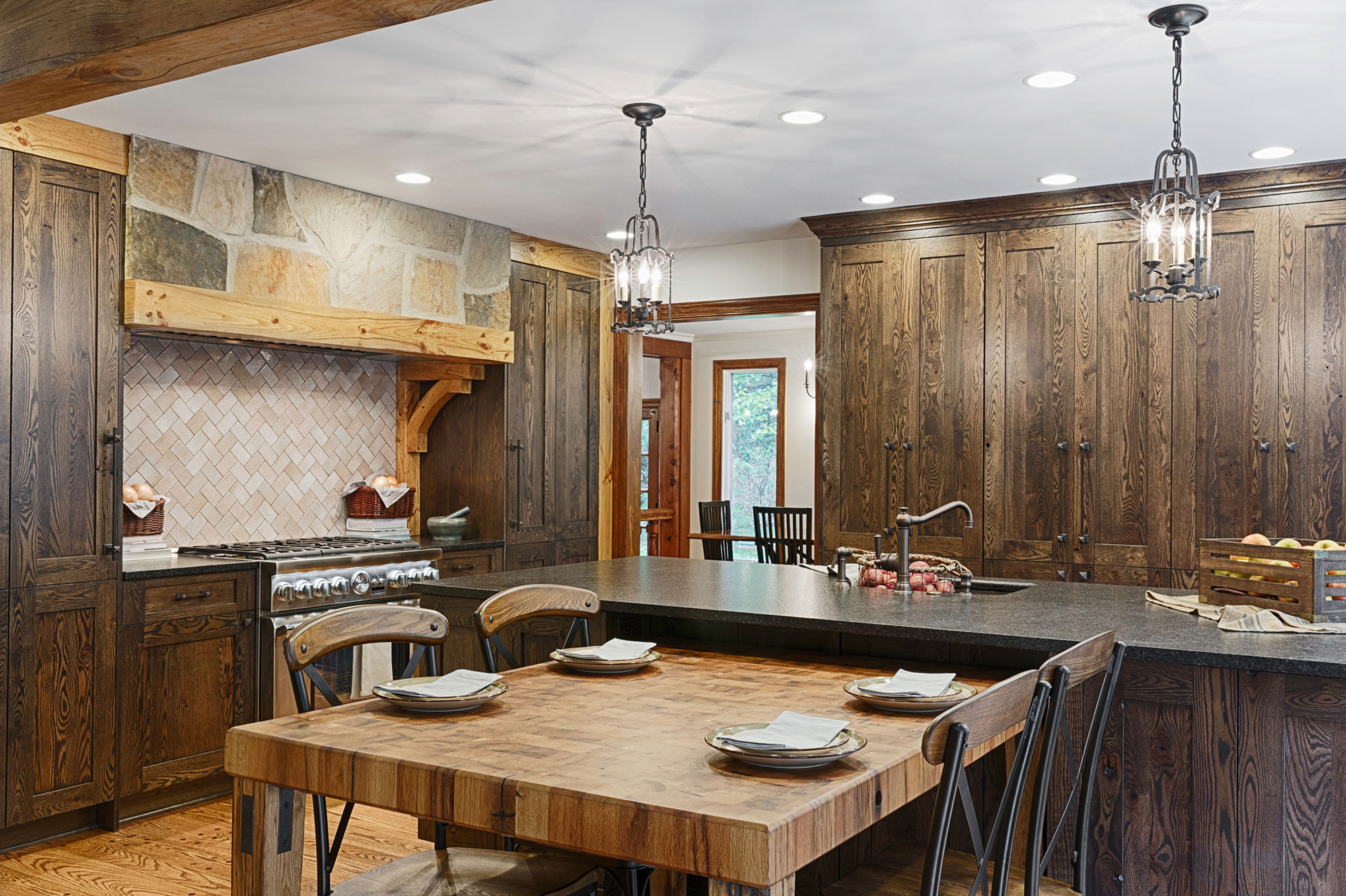 Transitional Rustic Oak Ranch Style Kitchen