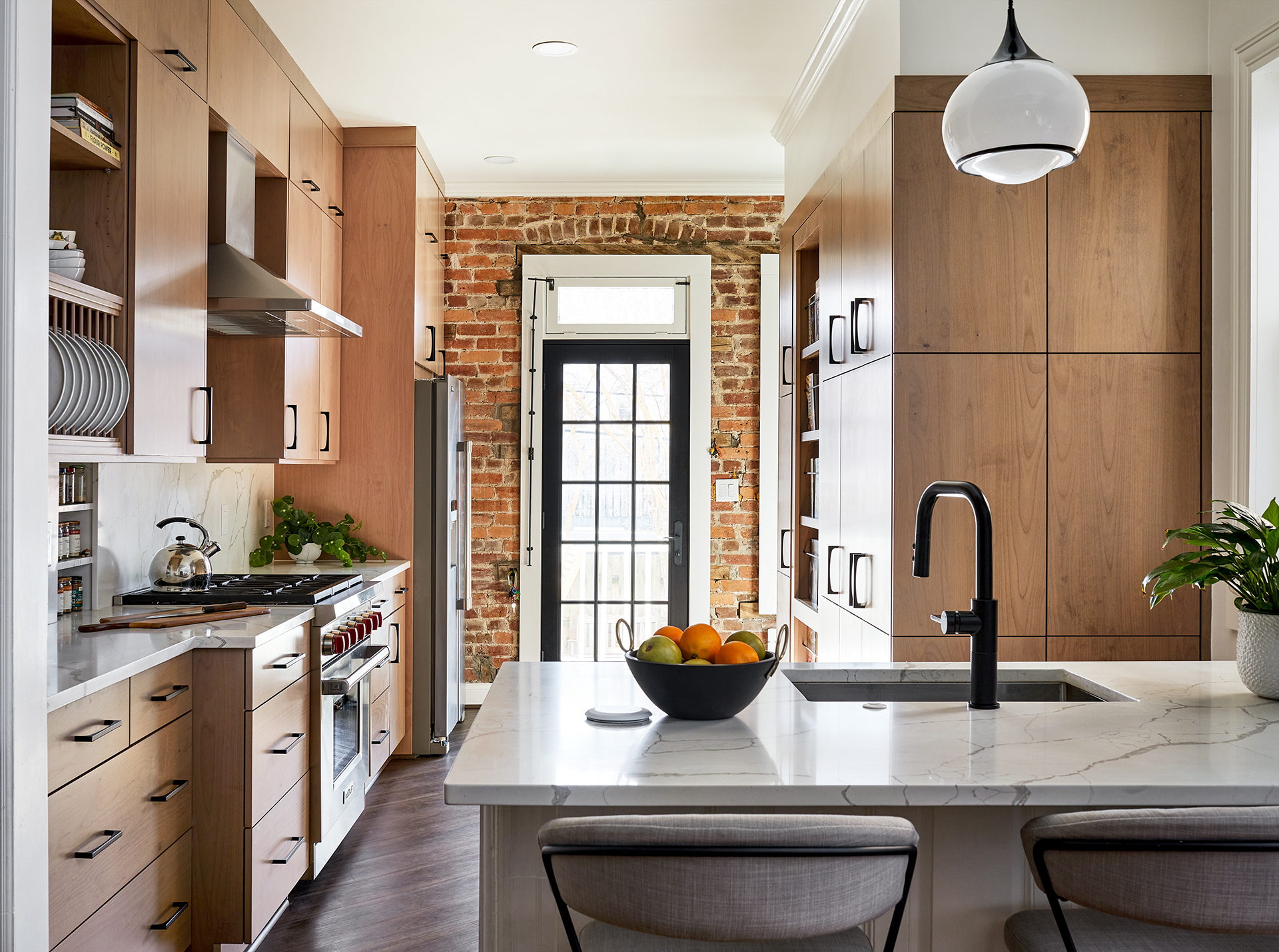 Transitional Slab Door Alder Kitchen