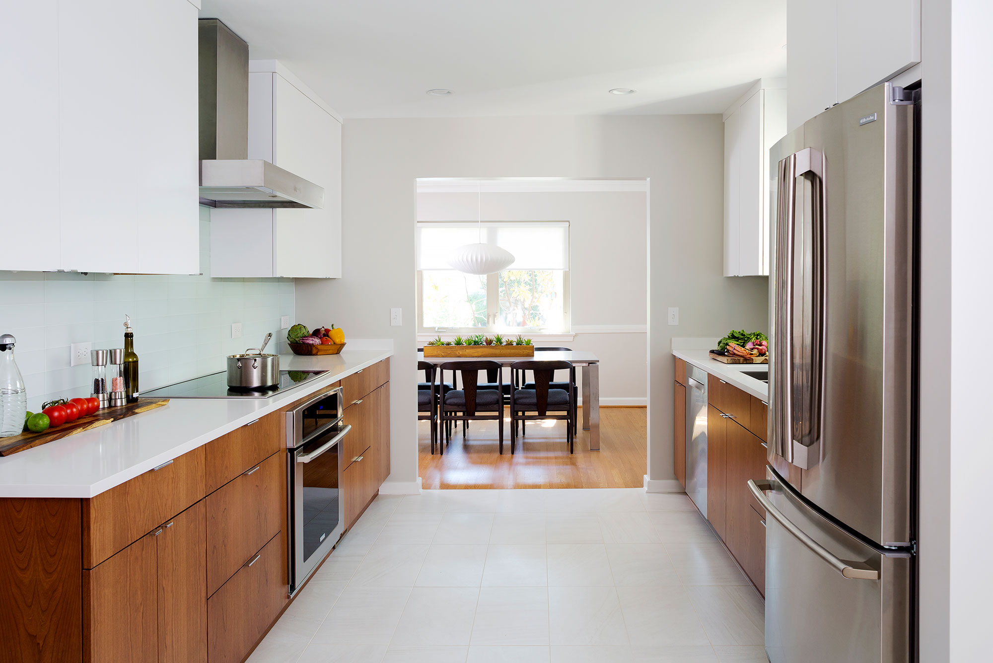 White and Cherry Wood Contemporary Kitchen