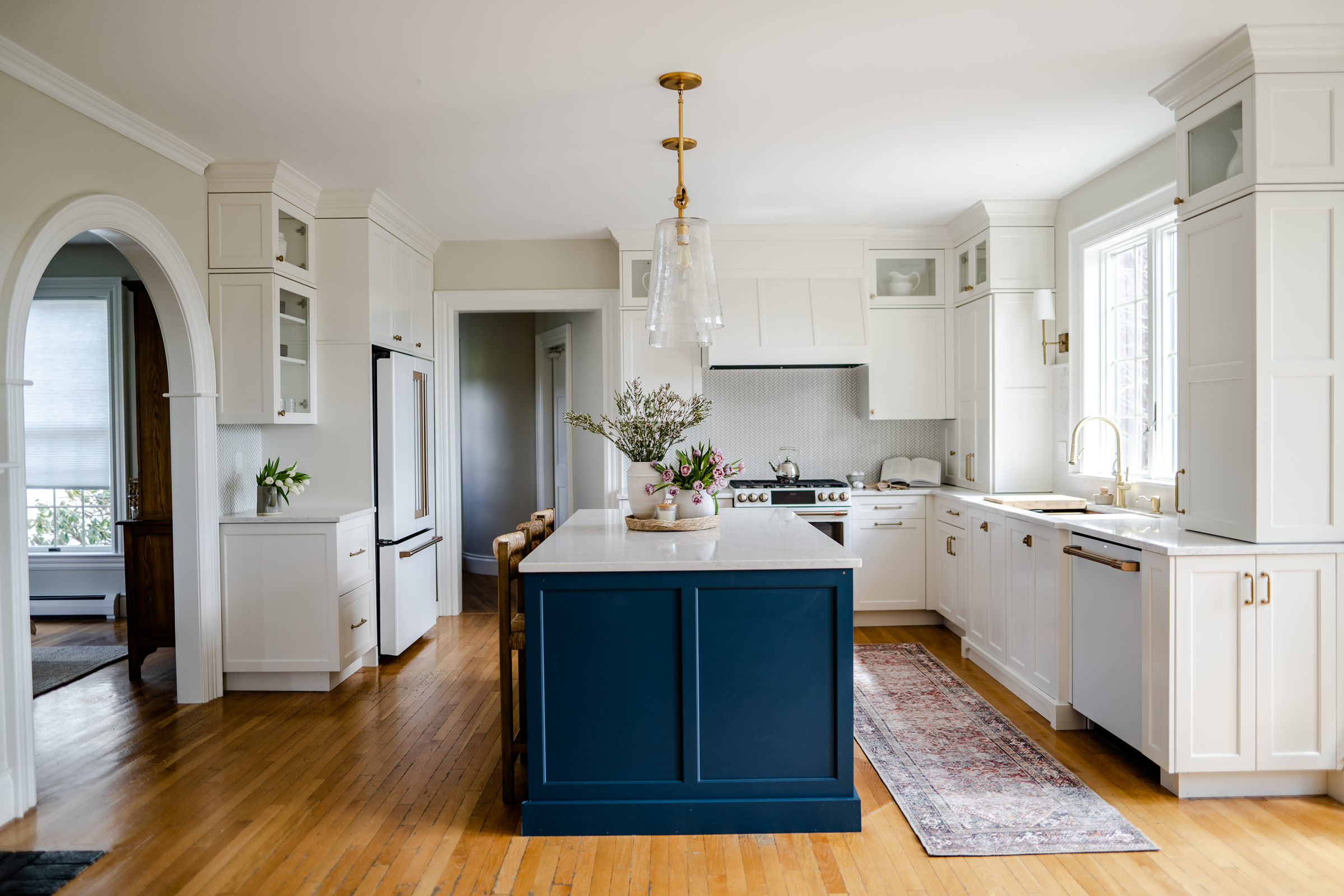 White Blue Traditional Kitchen