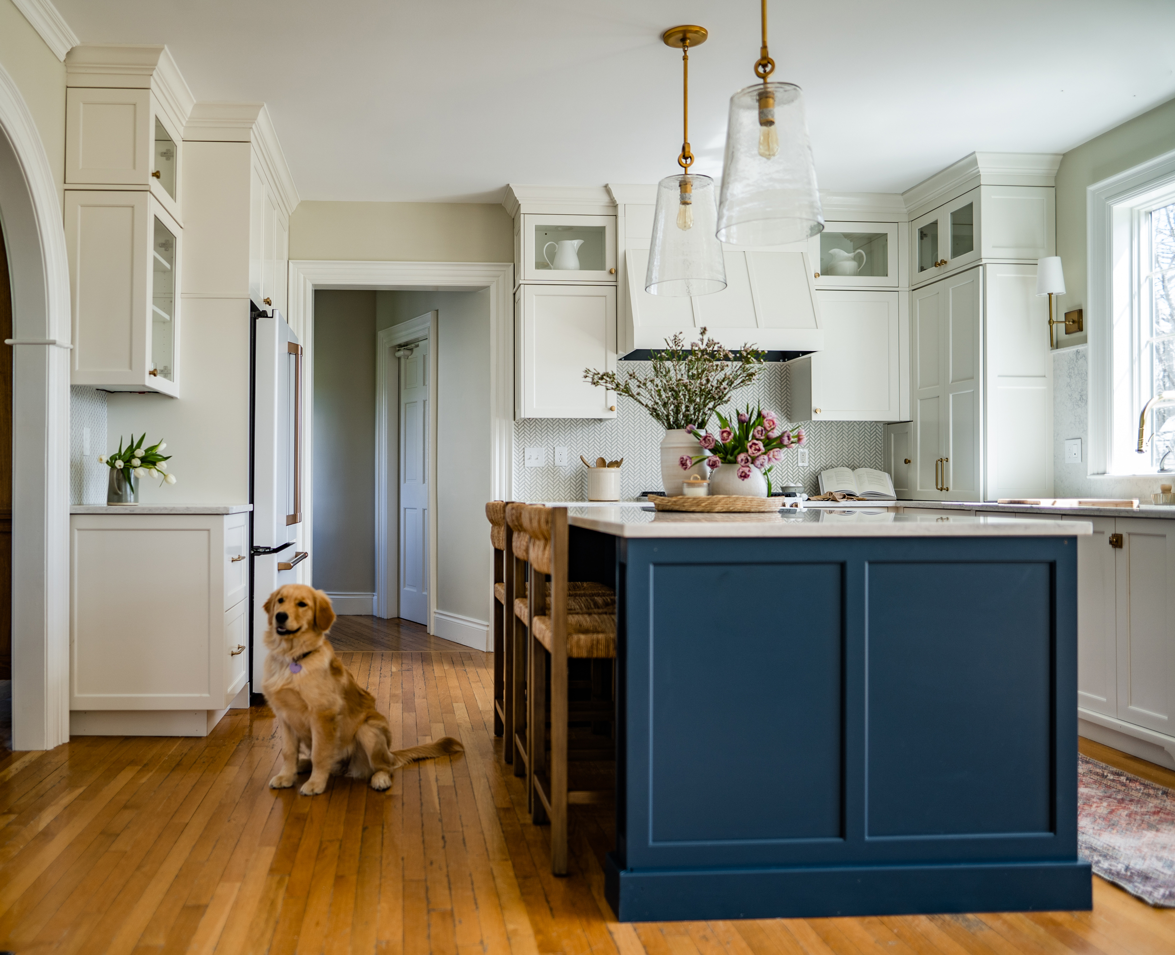 White Blue Traditional Kitchen