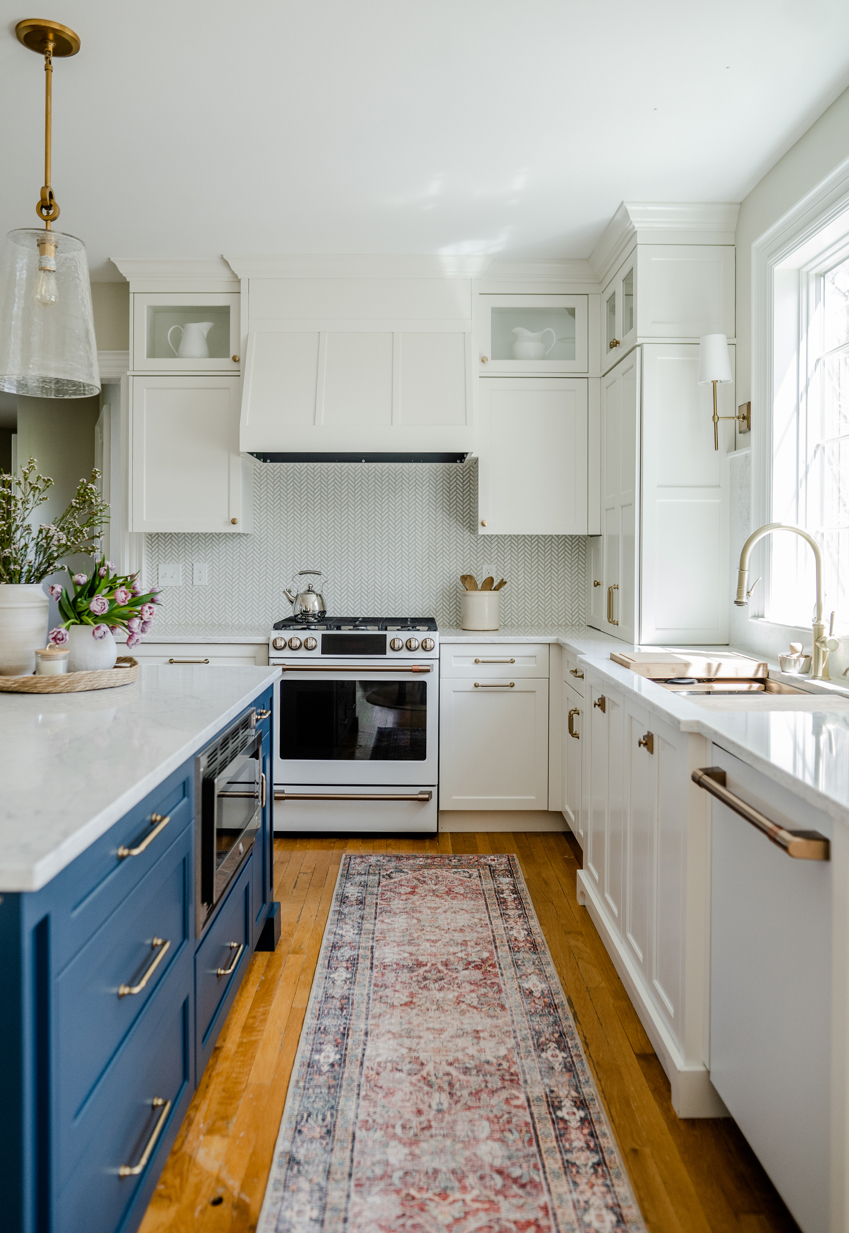 White Blue Traditional Kitchen