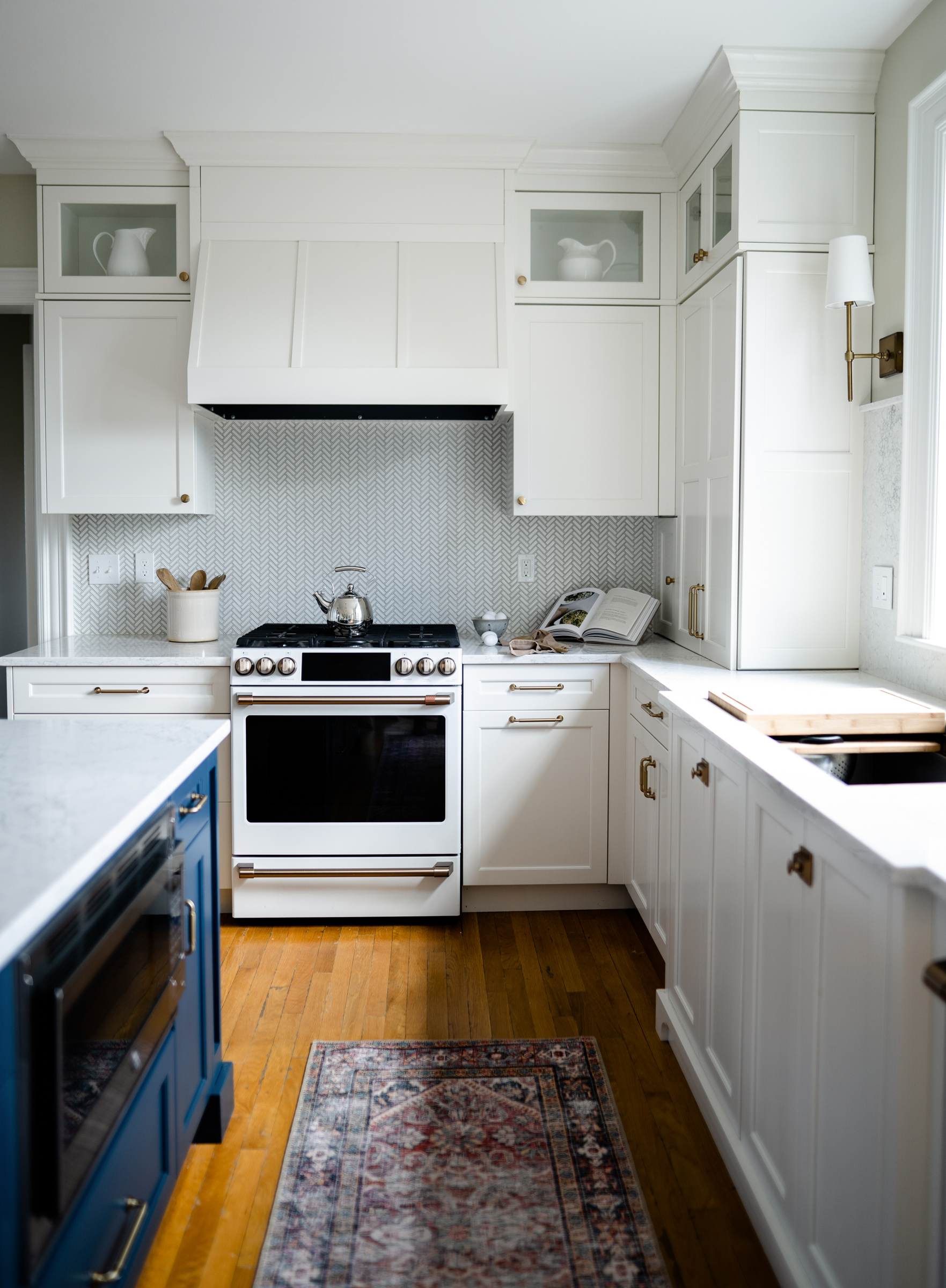White Blue Traditional Kitchen