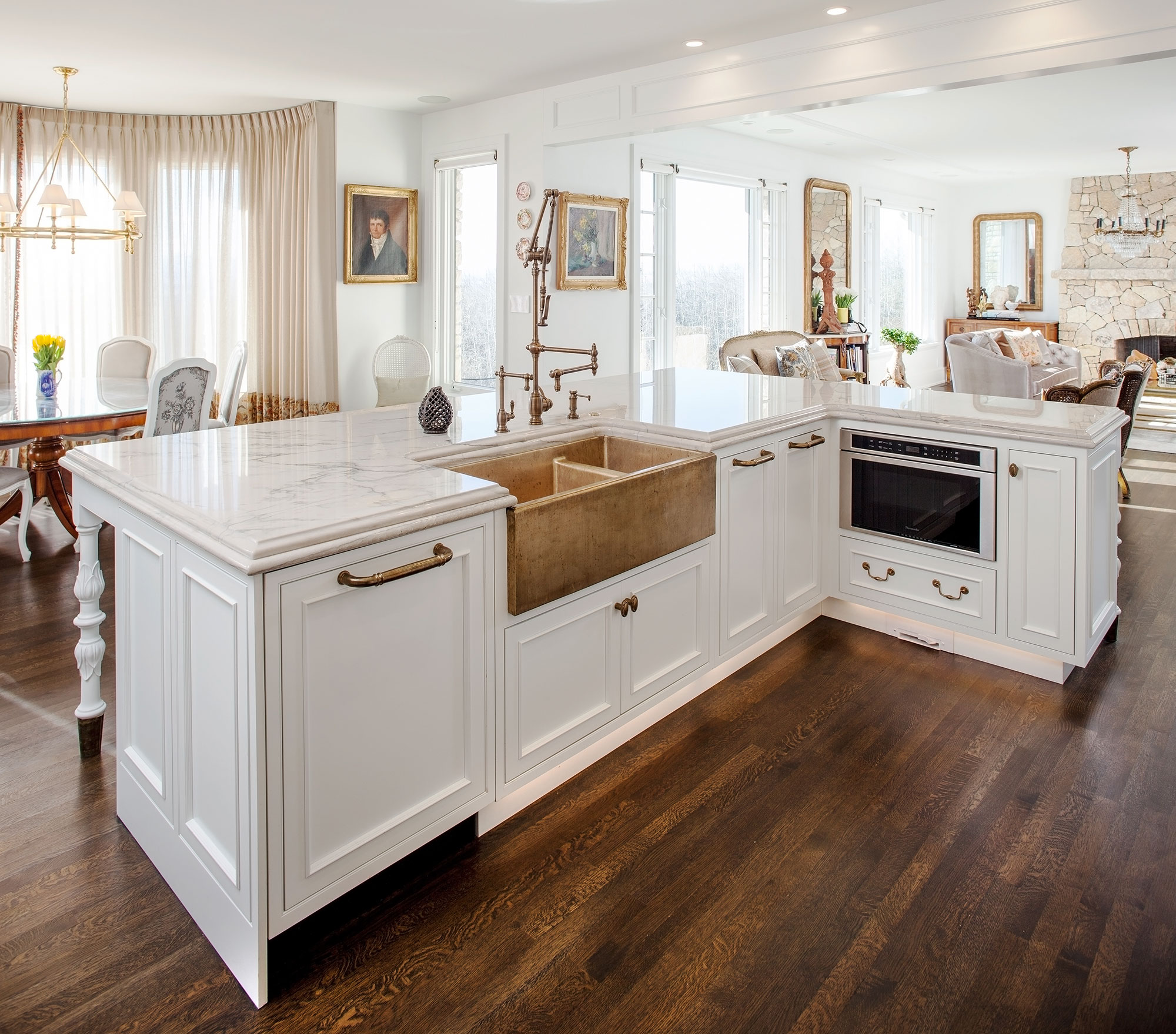 White Inset Kitchen with Gold Brass Accents