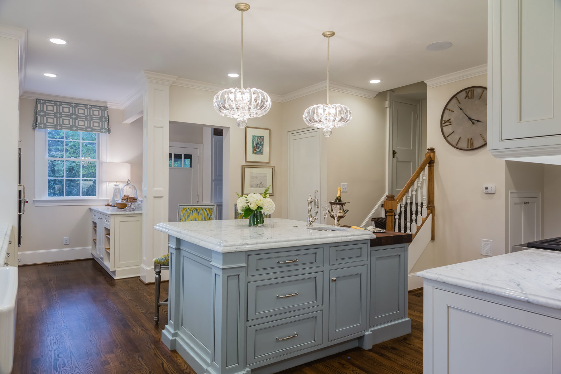 White Kitchen with Light Blue Painted Island