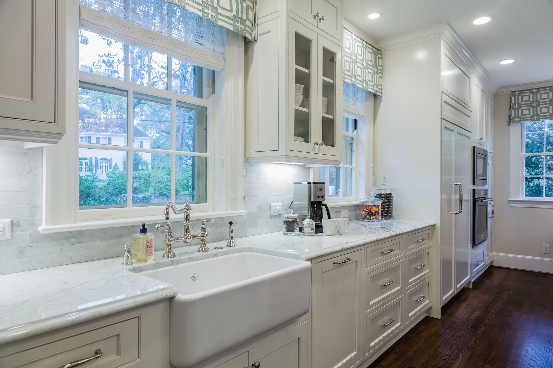 White Kitchen with Light Blue Painted Island
