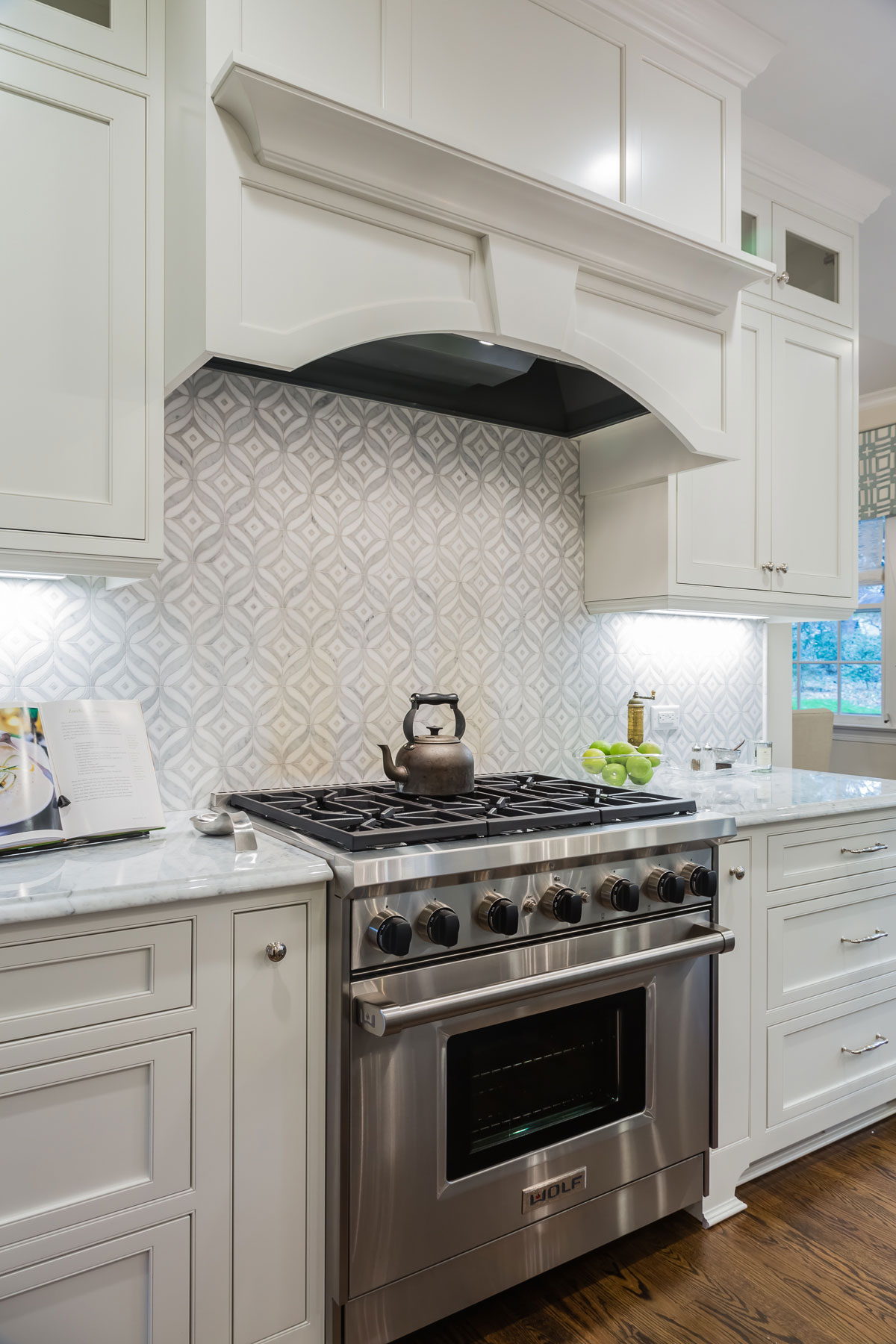 White Kitchen with Light Blue Painted Island