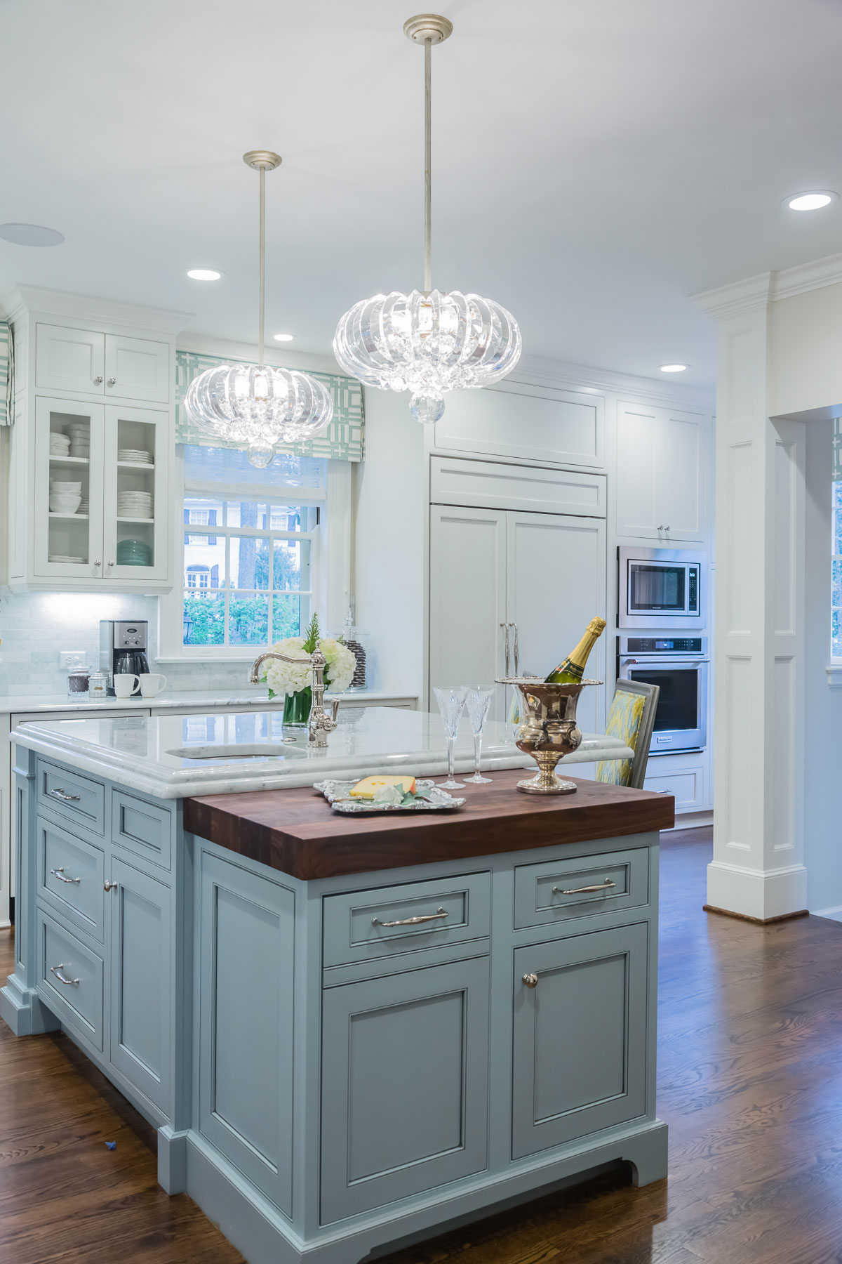 White Kitchen with Light Blue Painted Island
