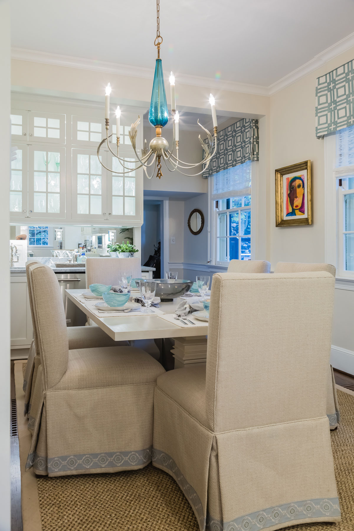 White Kitchen with Light Blue Painted Island