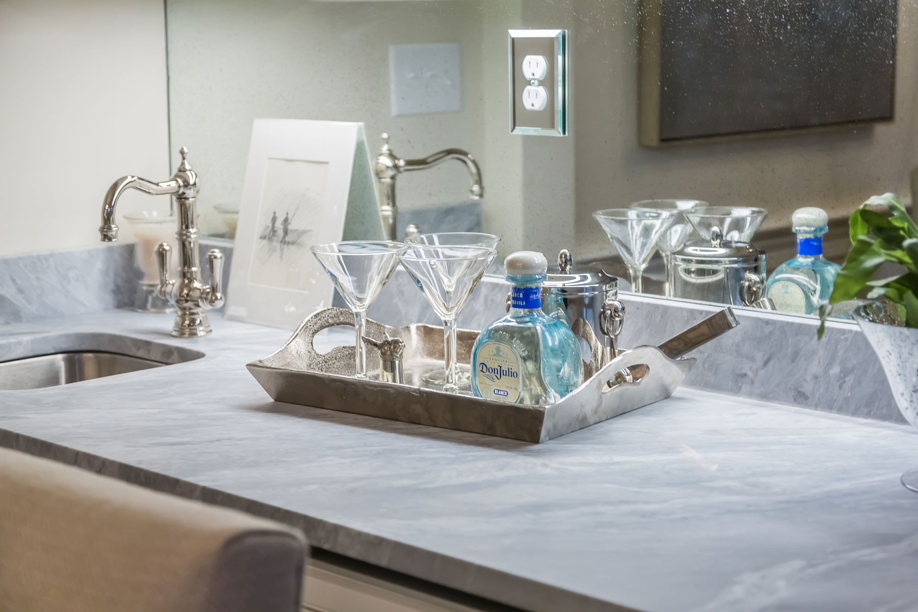 White Kitchen with Light Blue Painted Island