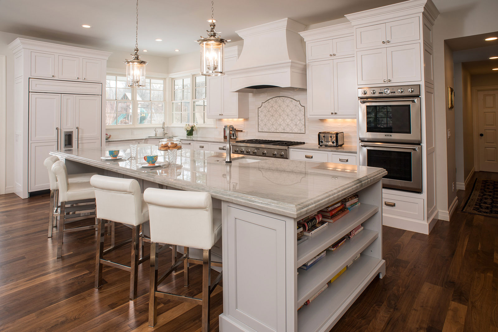 White Kitchen with Light Grey Island