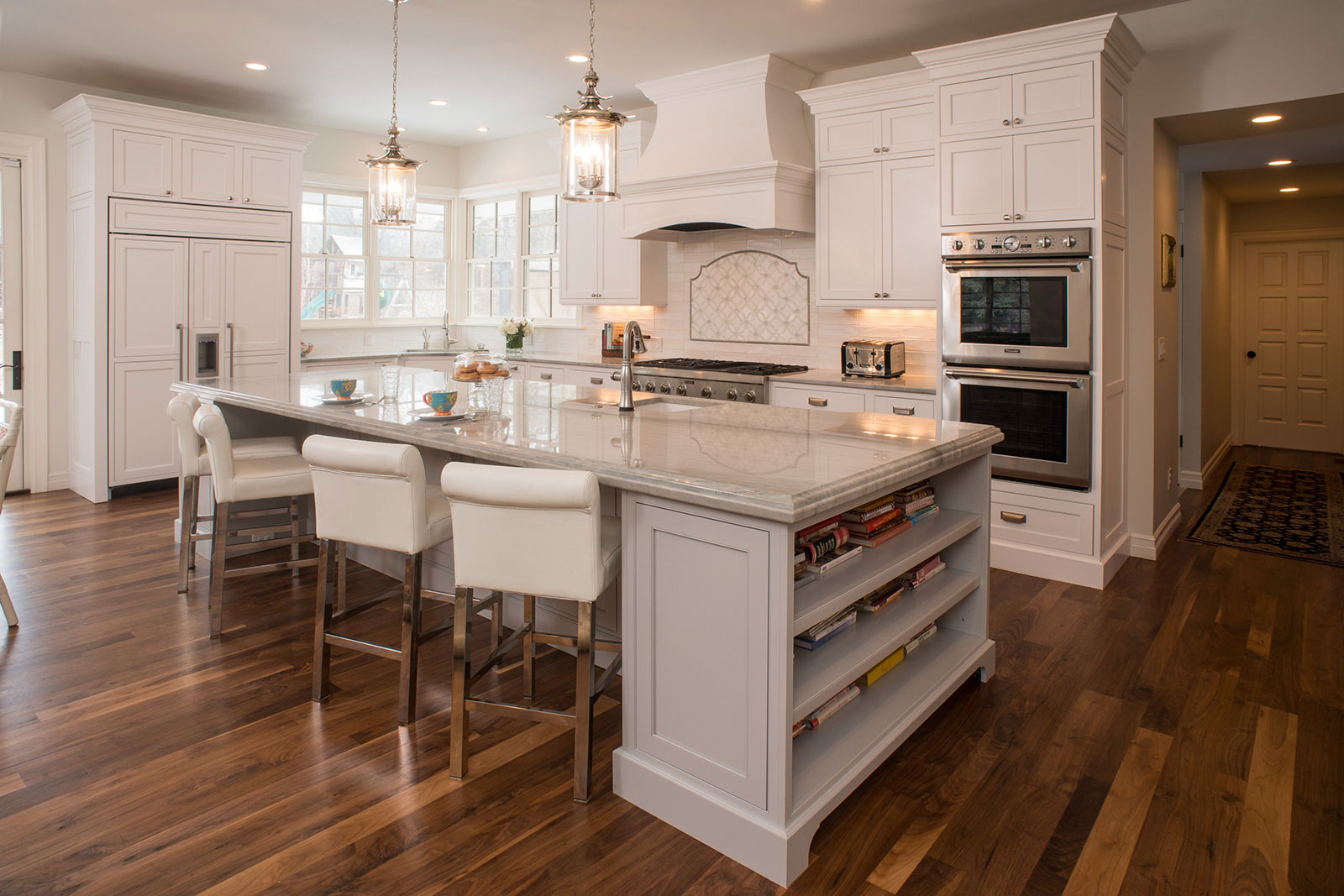 White Kitchen with Light Grey Island