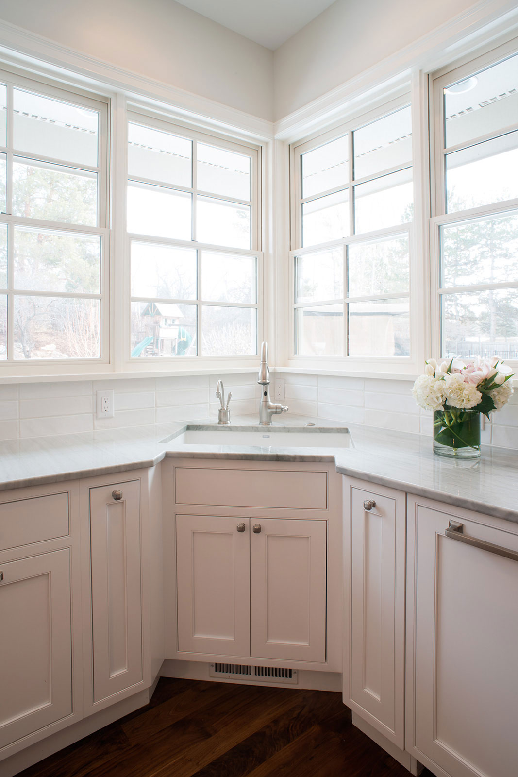 White Kitchen with Light Grey Island