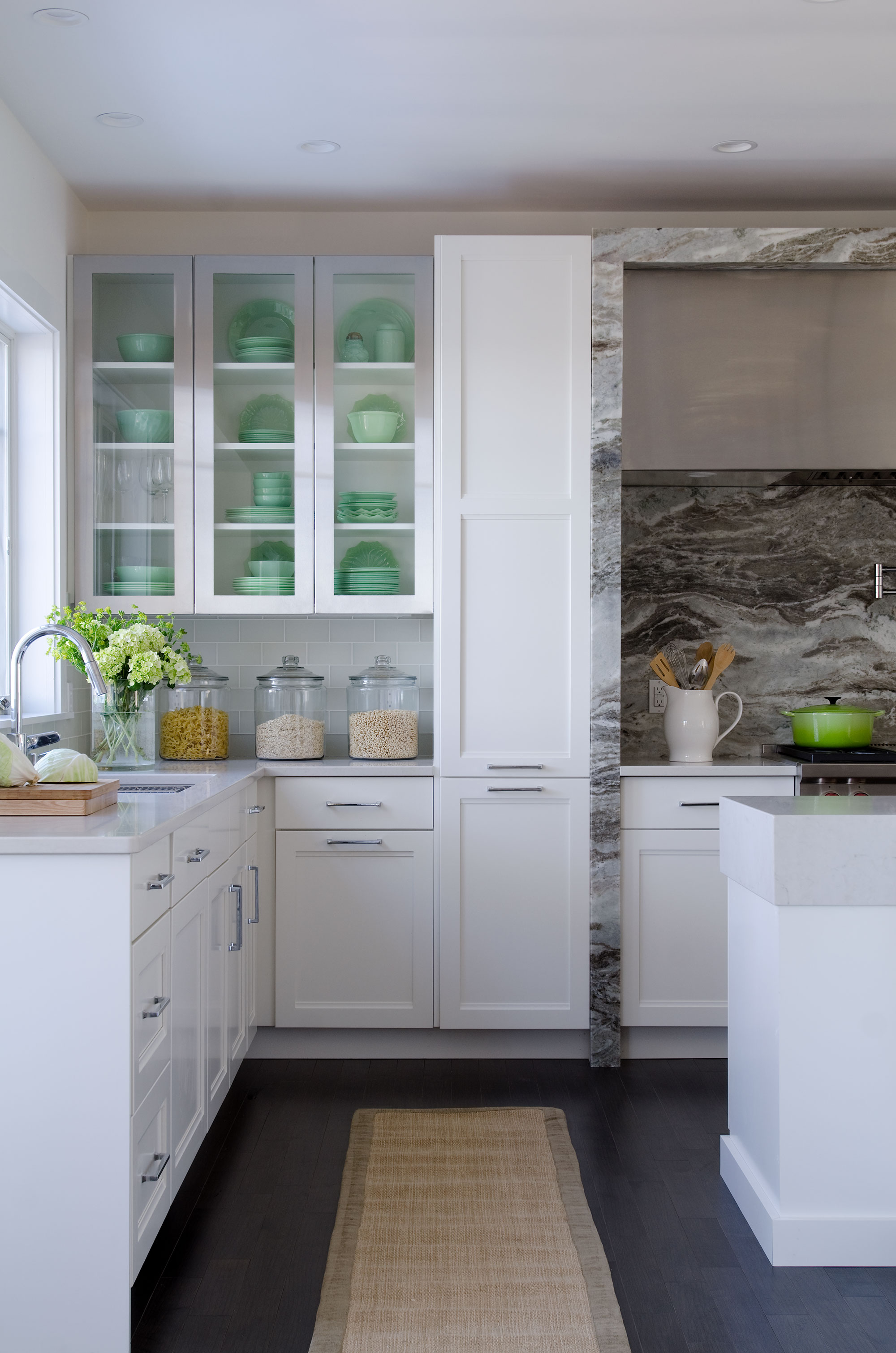 White Kitchen with Metal Accent Doors