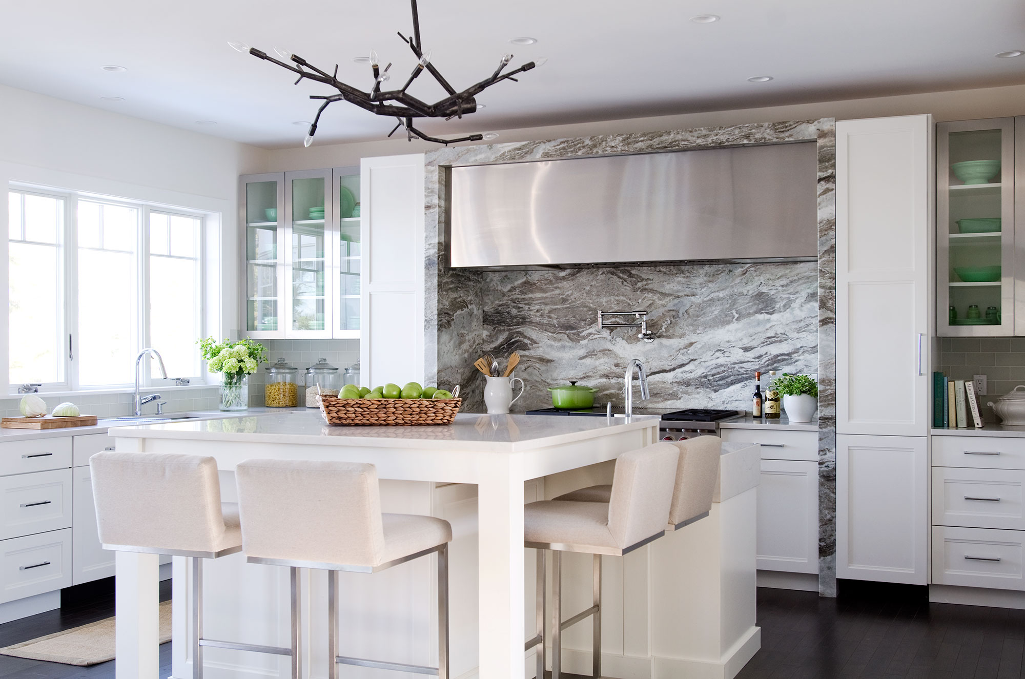 White Kitchen with Metal Accent Doors