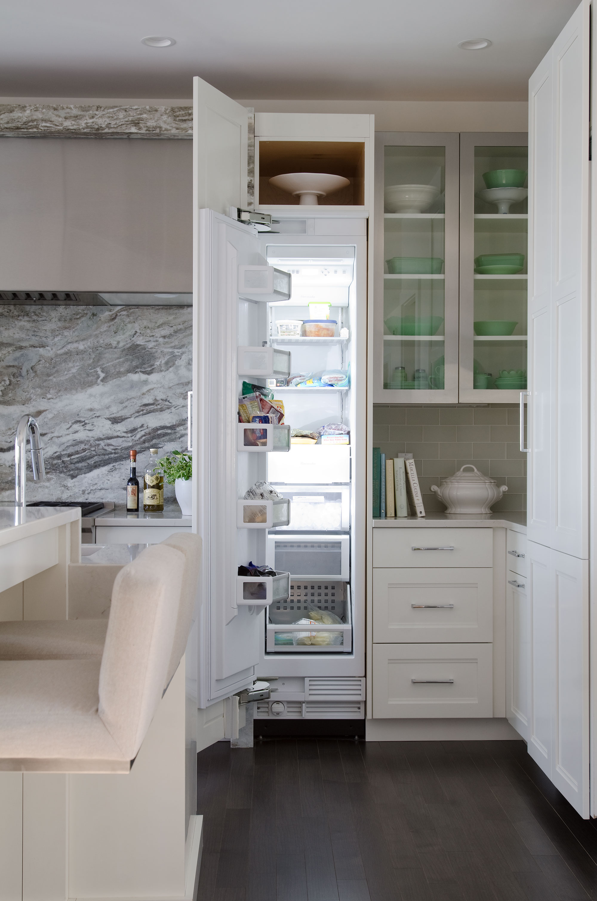 White Kitchen with Metal Accent Doors