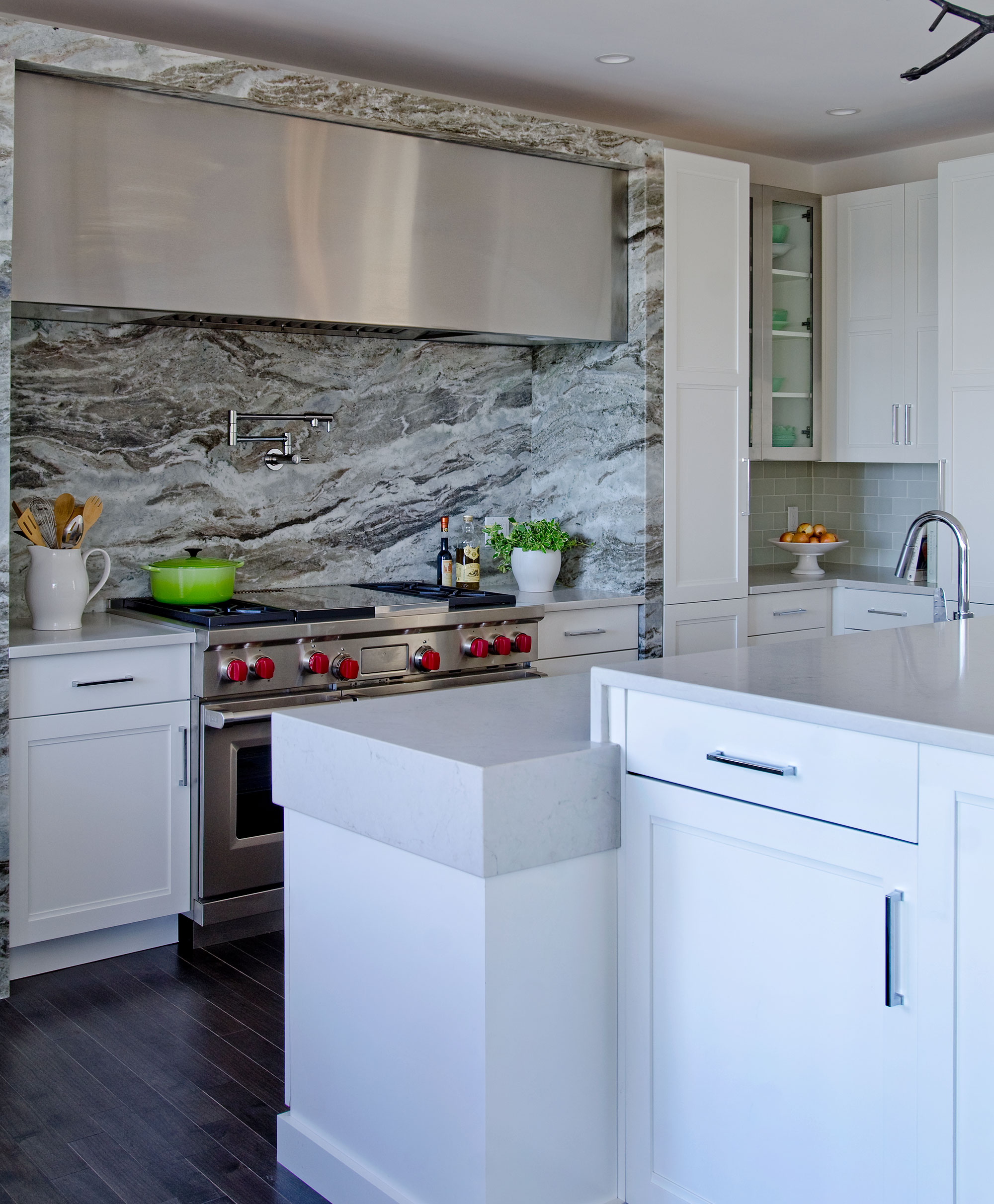 White Kitchen with Metal Accent Doors