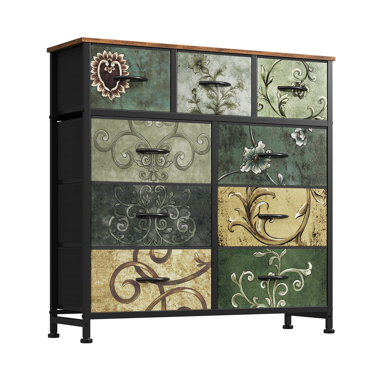 Fabric Drawer Storage Dresser with MDF Top, Metal Frame, Foldable Drawers and Adjustable Feet