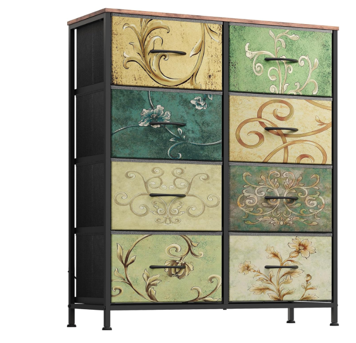 Fabric Drawer Storage Dresser with MDF Top, Metal Frame, Foldable Drawers and Adjustable Feet